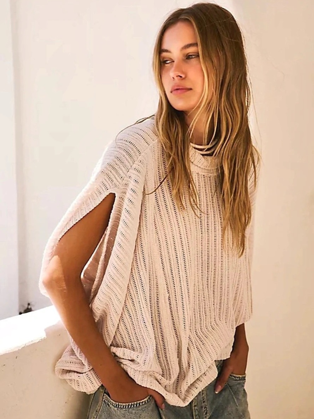 Free People beach east end tunic Knit Cape Sleeve Sweater